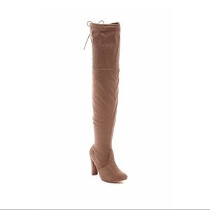 Taupe Back Lace Thigh High Boots